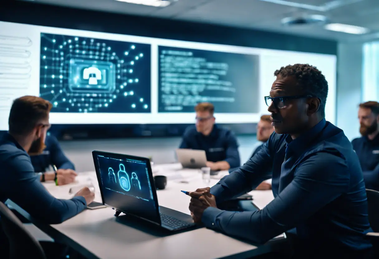 A consultant providing cybersecurity training to a team of employees.