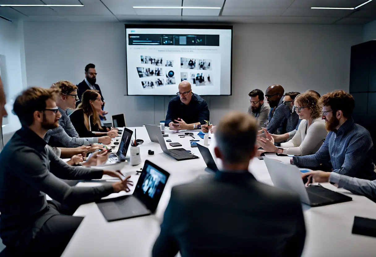 A consultant conducting a digital transformation workshop with professionals.